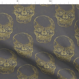 Gold Skulls Fabric - Golden Skull By Beththompsonart - Spooky Halloween Skull Cotton Fabric By The Yard With Spoonflower