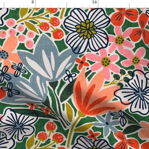 Abstract Fabric - Jocelin Floral Green by amy_maccready - Bold Floral Wildflowers Eclectic Garden Spring Fabric by the Yard by Spoonflower