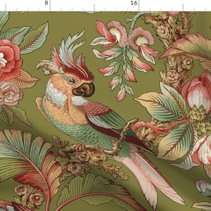 Parrot Fabric - Edwardian Parrot Dogwood Dream On Thomas By Peacoquettedesigns - Tropical Floral Cotton Fabric By The Yard With Spoonflower