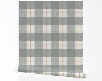 Neutral Plaid Wallpaper -  Gray On Cream by danika_herrick - Modern Farmhouse Understated  Removable Peel and Stick Wallpaper by Spoonflower