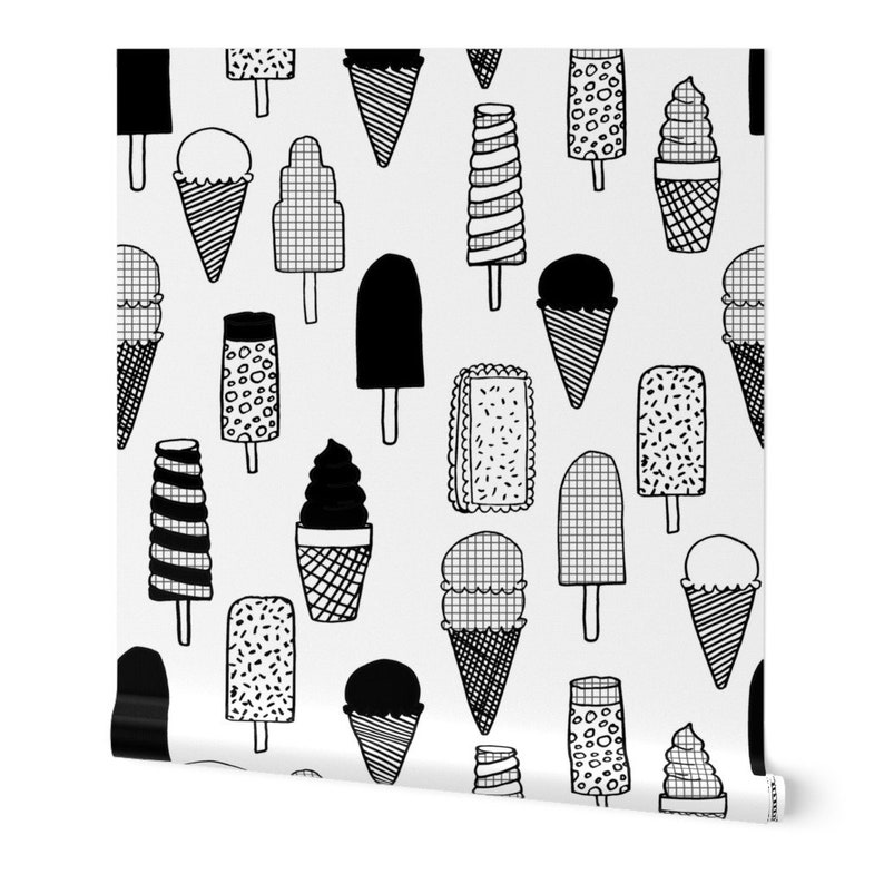 Ice Cream Wallpaper Ice Cream Cones Black White by Andrea Etsy