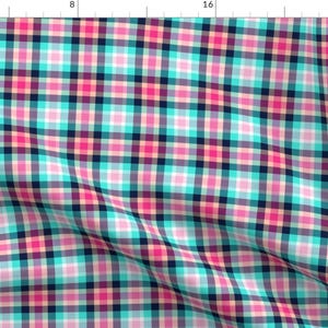 Custom Plaid Fabric - Custom Tartan Plaid // Hot Pink, Navy, Peachy By Theartwerks - Custom Plaid Cotton Fabric By The Yard With Spoonflower