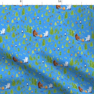 Bigfoot Fabric - Annual Camping Trip Med Polar Blue By Ghouk - Watercolor Yeti Bigfoot Sasquatch Cotton Fabric By The Yard With Spoonflower