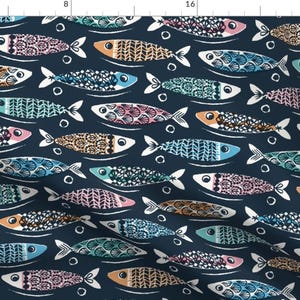 Fish Fabric - Sardines By Rocketandindigo - Fish Shoal Scuba Diving Adventure Nautical Blue Sea Cotton Fabric By The Yard With Spoonflower