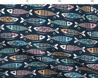 Fish Fabric - Sardines By Rocketandindigo - Fish Shoal Scuba Diving Adventure Nautical Blue Sea Cotton Fabric By The Yard With Spoonflower