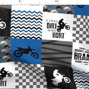 Blue Fabric - Motocross Cheater Quilt  by longdogcustomdesigns -  Motocross Cheater Quilt Dirt Never Hurt Fabric by the Yard by Spoonflower