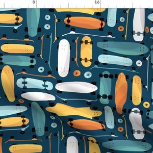 Sport Fabric - Skates Blue Background By Paprica Studio - Sports Kids Blue Yellow Orange Fun Cotton Fabric By The Yard With Spoonflower