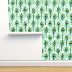 Peacock Wallpaper Emerald Watercolor Peacock Feathers on - Etsy