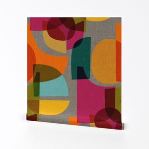 « Papier peint amovible moderne Mid-Century - abstrait géométrique rétro lumineux - décoration murale art mural - kaléidoscope » par ceciliamok
