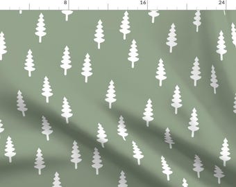 Tree Fabric - White Trees On Sage By Littlearrowdesign Neutral Woodland Forest Boho Baby Nursery -Cotton Fabric By The Yard With Spoonflower