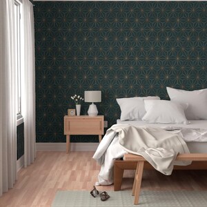 Star Wallpaper - Star Geo Deep Teal Copper By Crystal Walen - Green Custom Printed Removable Self Adhesive Wallpaper Roll by Spoonflower image 5