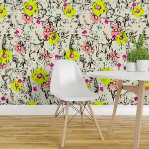 Bears Floral Wallpaper - Woodland Folk By Pattern State - Floral Custom Printed Removable Self Adhesive Wallpaper Roll by Spoonflower