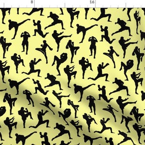 Martial Arts Fabric - Muay Thai Yellow By Thin Line Textiles - Yellow And Black Fighting Kick Cotton Fabric By The Yard With Spoonflower