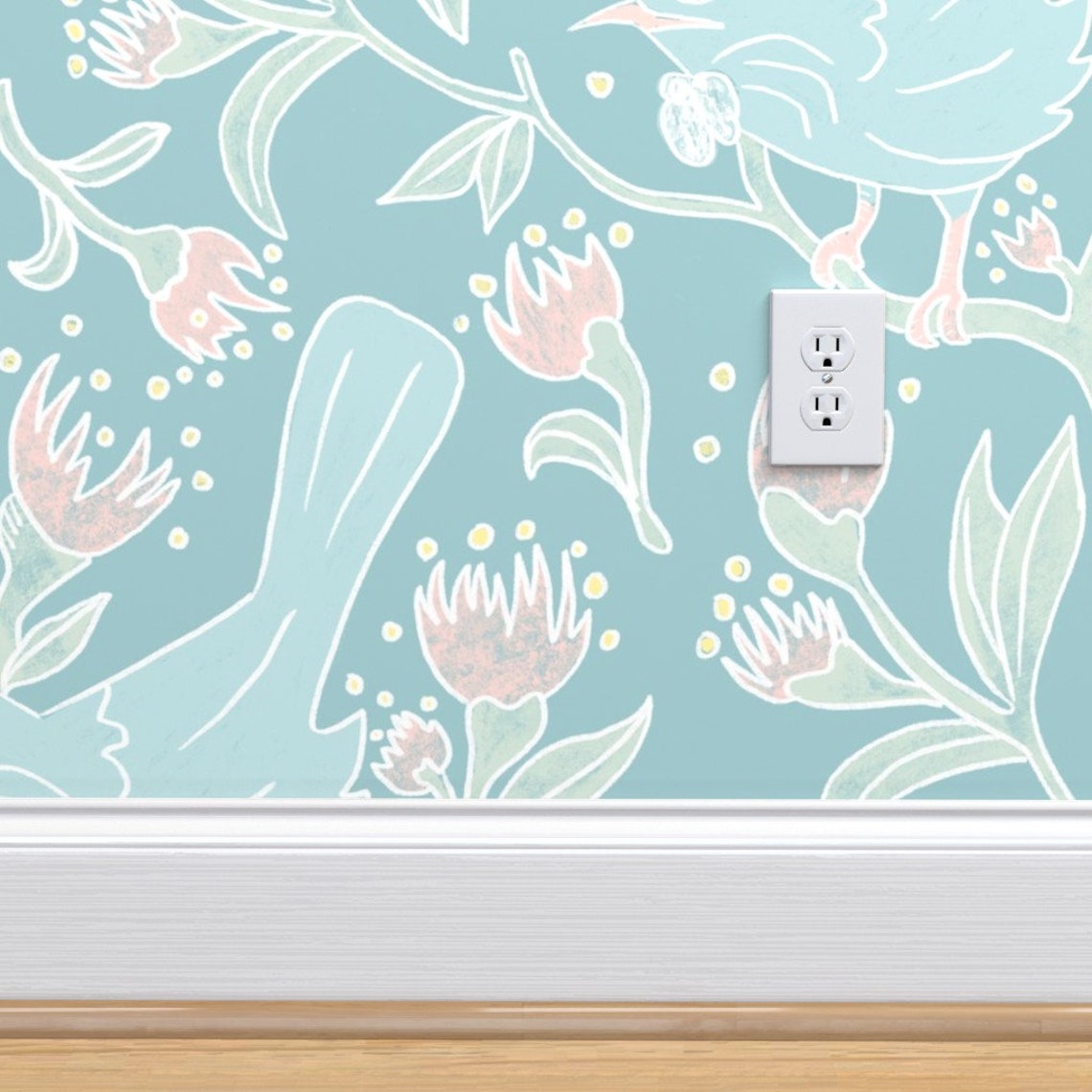 Tui Bird Wallpaper Tui Bird in Soft Blue by Bekabeesews | Etsy