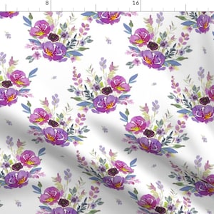 Lilac Fabric - Lilac Watercolor Bouquet By Shopcabin - Lilac Floral Home Nursery Decor Baby Cotton Fabric By The Yard With Spoonflower