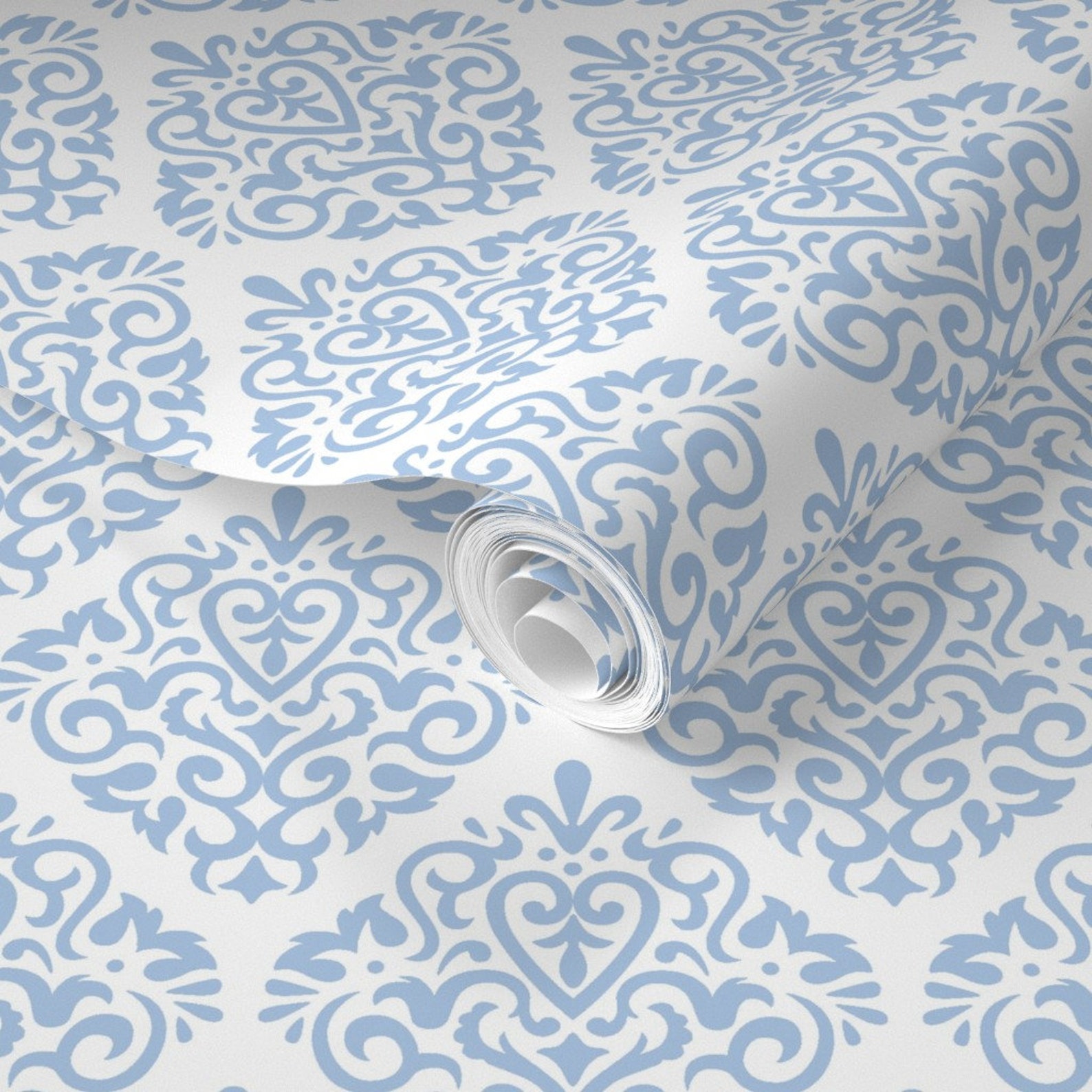 Damask Wallpaper Light Blue on White by Mariafaithgarcia Etsy
