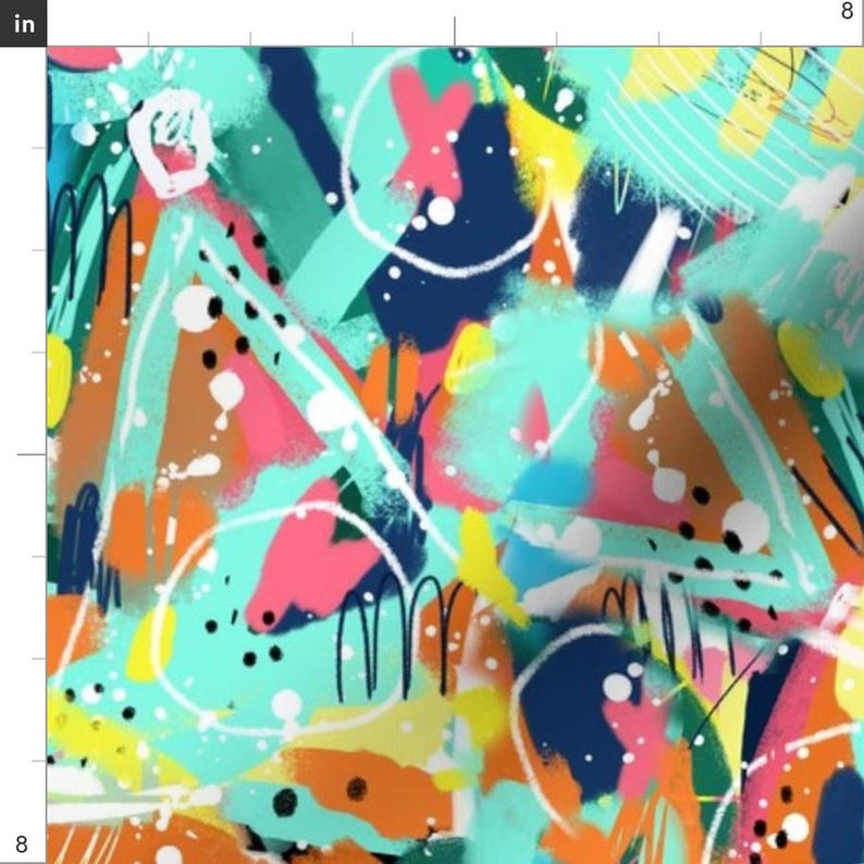 Abstract Fabric - Graffiti Niji By Zoe Ingram - Abstract Graffiti Spray Paint Teal White Coral Cotton Fabric By The Yard With Spoonflower imagen 3