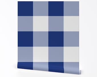 Papel pintado de cuadros vichy - Cuadros vichy azules de Peacoquettedesigns - Rollo de papel pintado autoadhesivo extraíble con estampado personalizado de cuadros vichy de Spoonflower