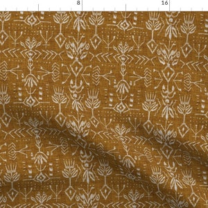 Brown Heathered Design Fabric - Verdure Ikat (Mustard) Med By Nouveau Bohemian - Brown Ikat Cotton Fabric By The Yard With Spoonflower