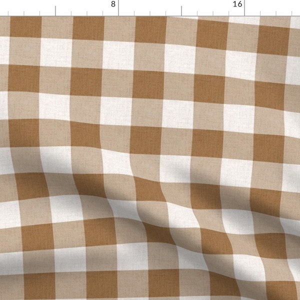 Rustic Check Fabric - Buffalo Plaid Mocha Latte by schatzibrown - Tan Caramel Neutral Beige Earth Tones Fabric by the Yard by Spoonflower