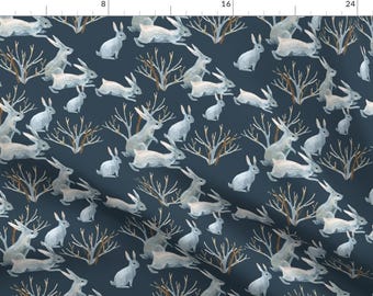 Woodland Bunnies Fabric - Woodland Forest Rabbit By Hipkiddesigns - Woodland Rabbit Nursery Decor Cotton Fabric By The Yard With Spoonflower