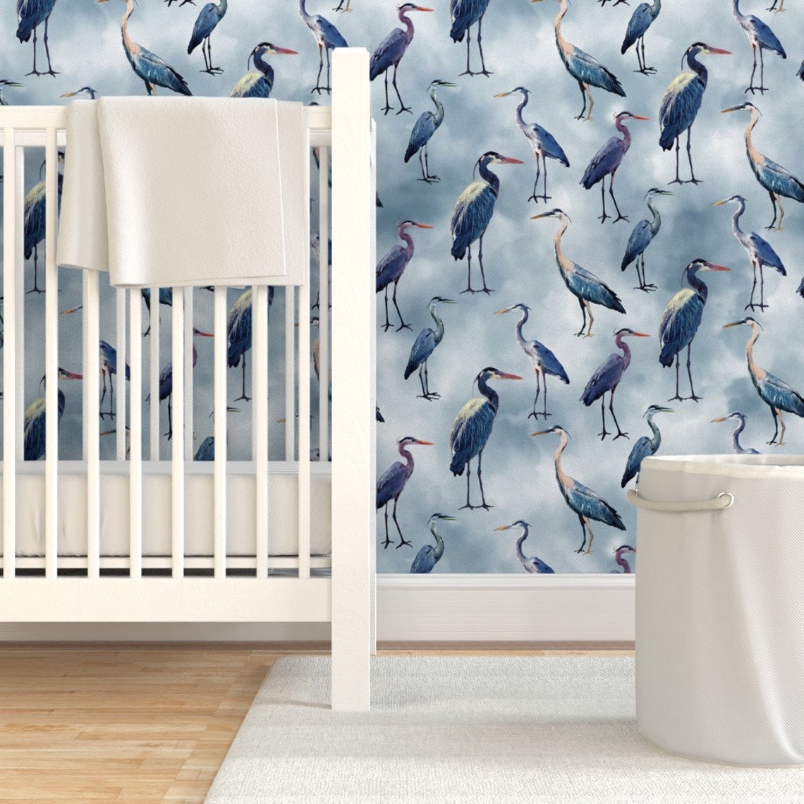 Heron Wallpaper Blue Herons on Blue by Lauriekentdesigns - Etsy
