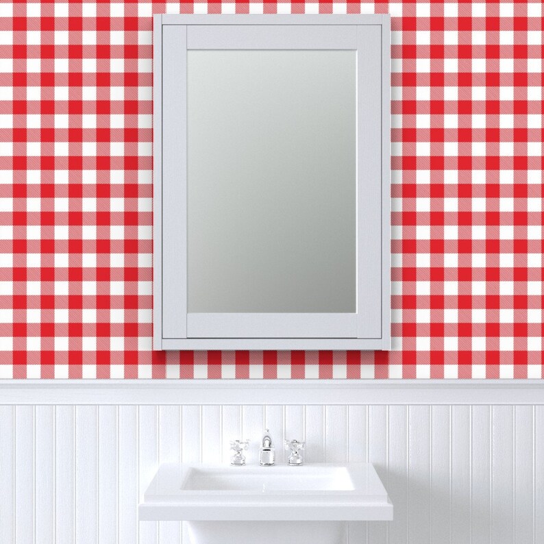 Modern Gingham Wallpaper Gingham Red One By Juliesfabrics Etsy