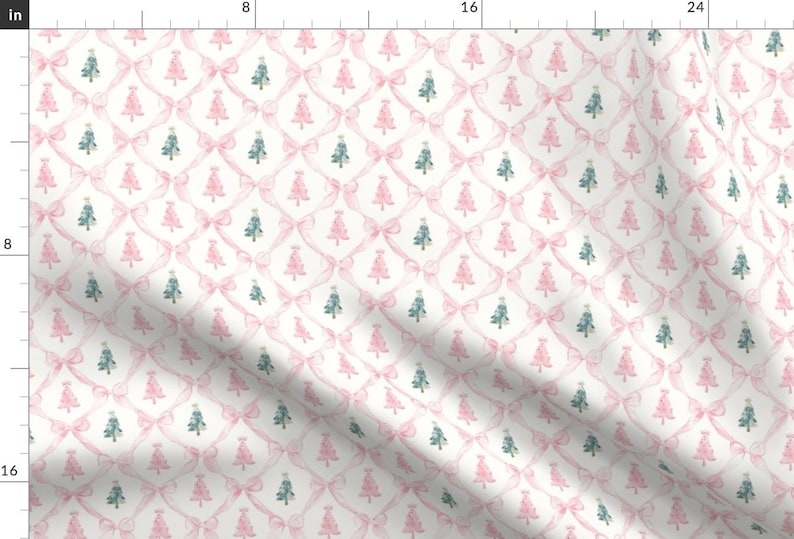 Cottagecore Fabric - Coquette Christmas Trees by gentleechoes - Christmas Bows Pink And Green Preppy Mini Fabric by the Yard by Spoonflower image 1