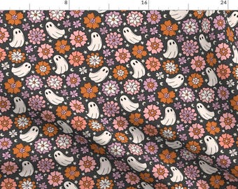 Retro Fabric - Halloween Floral Ghosts by camilaprints - Y2k Spooky Novelty Trick Or Treat Boho Cute Ghost Fabric by the Yard by Spoonflower