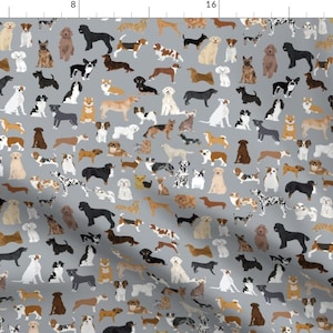 Dogs Gray Fabric -Cute Dog Design Best Dogs Grey By Petfriendly- Gray All Pets Dogs Home Decor Cotton Fabric By The Yard With Spoonflower
