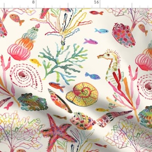 Seashells Fabric - Seashells by subhashini_narayanan - Watercolor Painted Sea Life Coral Reef Underwater Fabric by the Yard by Spoonflower