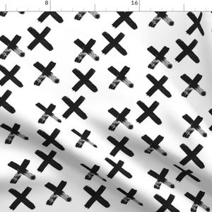 Cross Fabric - Black X - Elvelyckan By Elvelyckan - Cross Kids Kisses Geometric Black and White Cotton Fabric By The Yard With Spoonflower