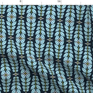 Mod Leaves Fabric - Cortlan - Retro Leaf Geometric Blue By Heatherdutton - Mod Leaves Teal Aqua Cotton Fabric By The Yard With Spoonflower