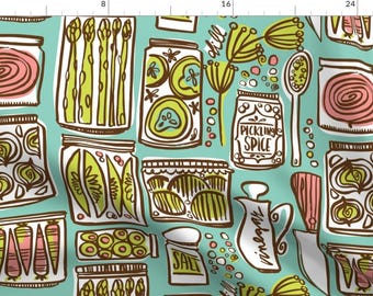 Mod Pickled Vegetables Fabric - Homemade Pickles By Cynthiafrenette - Vintage Mod Kitsch Kitchen Cotton Fabric By The Yard With Spoonflower