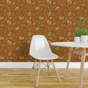 Floral Wallpaper - Kalami Floral Mustard By Holli Zollinger - Linen Look Custom Printed Removable Adhesive Wallpaper Roll by Spoonflower image 1