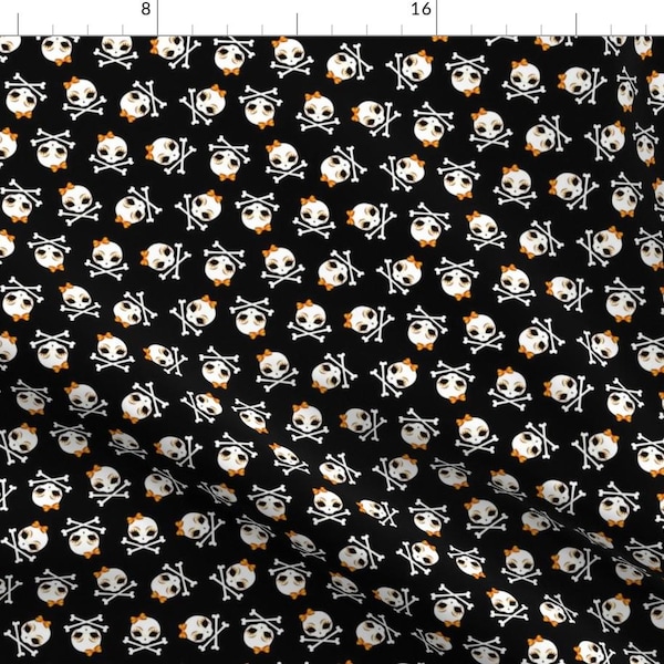 Halloween Fabric - Velusa Skullie Orange Bows By Creativetaylor - Halloween Skulls Orange Bow Cotton Fabric By The Yard With Spoonflower