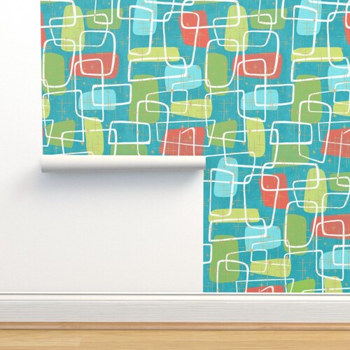 Mid Century Modern Wallpaper Atomic Retro in Surfside by Etsy