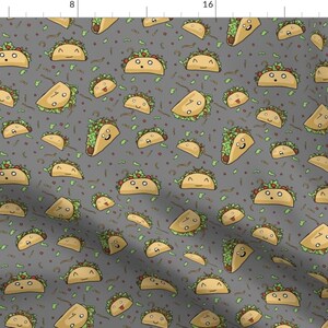 Novelty Fabric - Party Tacos by stormi_morgan - Food Tacos Cute Confetti Cheese Lettuce Tomato Taco Faces Fabric by the Yard by Spoonflower image 1