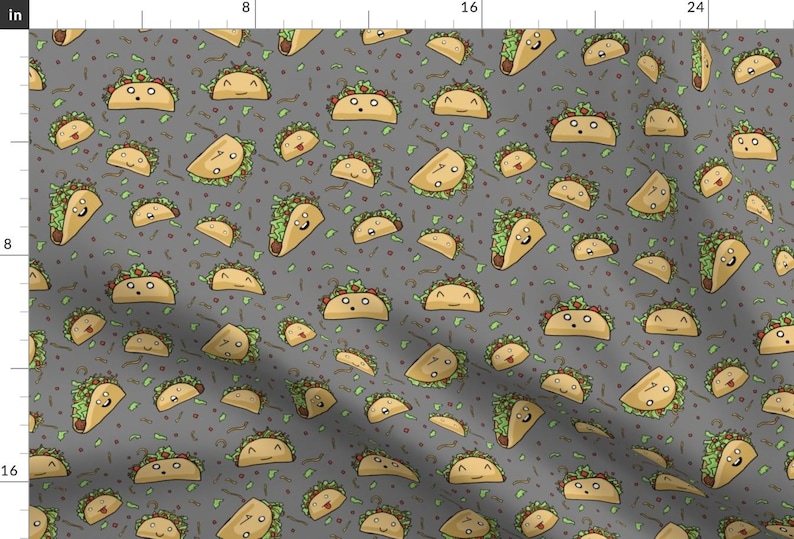 Novelty Fabric - Party Tacos by stormi_morgan - Food Tacos Cute Confetti Cheese Lettuce Tomato Taco Faces Fabric by the Yard by Spoonflower image 1