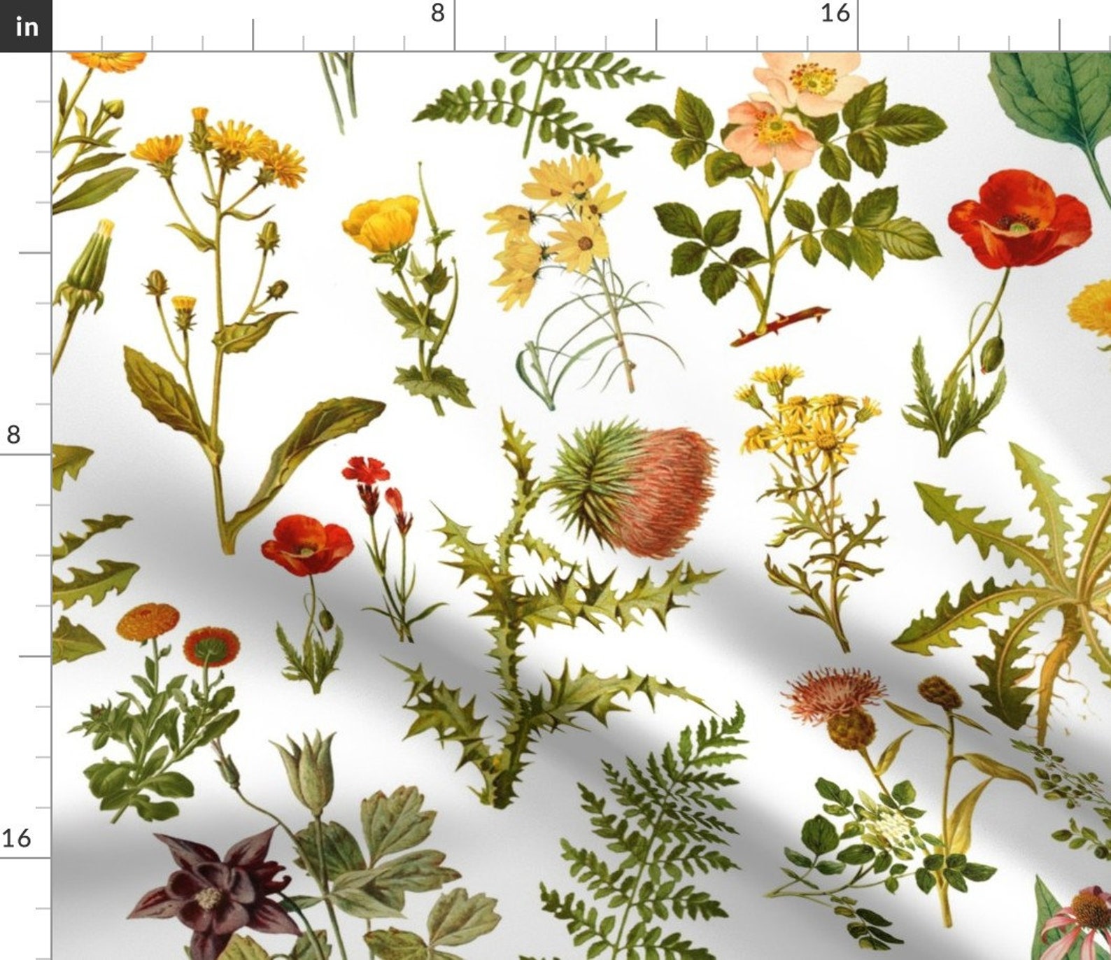 Botanicals Fabric Vintage Botanical Wildflowers Lg. by - Etsy