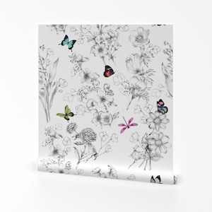 Butterfly Wallpaper - Le Papillon By Willowlanetextiles - Butterfly Custom Printed Removable Self Adhesive Wallpaper Roll by Spoonflower