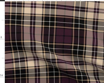 Dark Plum Tartan Fabric - Plum Plaid by misentangledvision - Classic Traditional Scottish Plum Beige Fabric by the Yard by Spoonflower