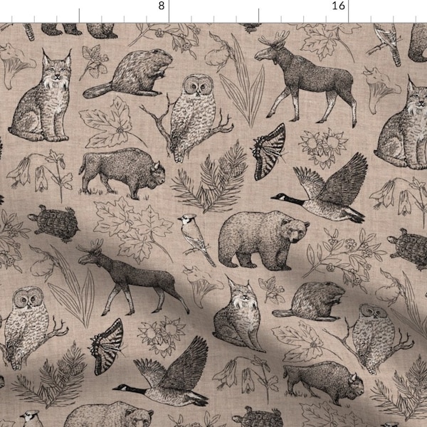 Wildlife Fabric - Canadian Wildlife By Simut - Neutral Brown Nursery Animals Woodland Wildlife Cotton Fabric By The Yard With Spoonflower