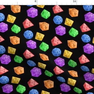 Rainbow Dice Fabric - Rainbow Jelly Dice In Black By Sweetingenuity - Nerdy Rainbow Dice Fabric With Spoonflower