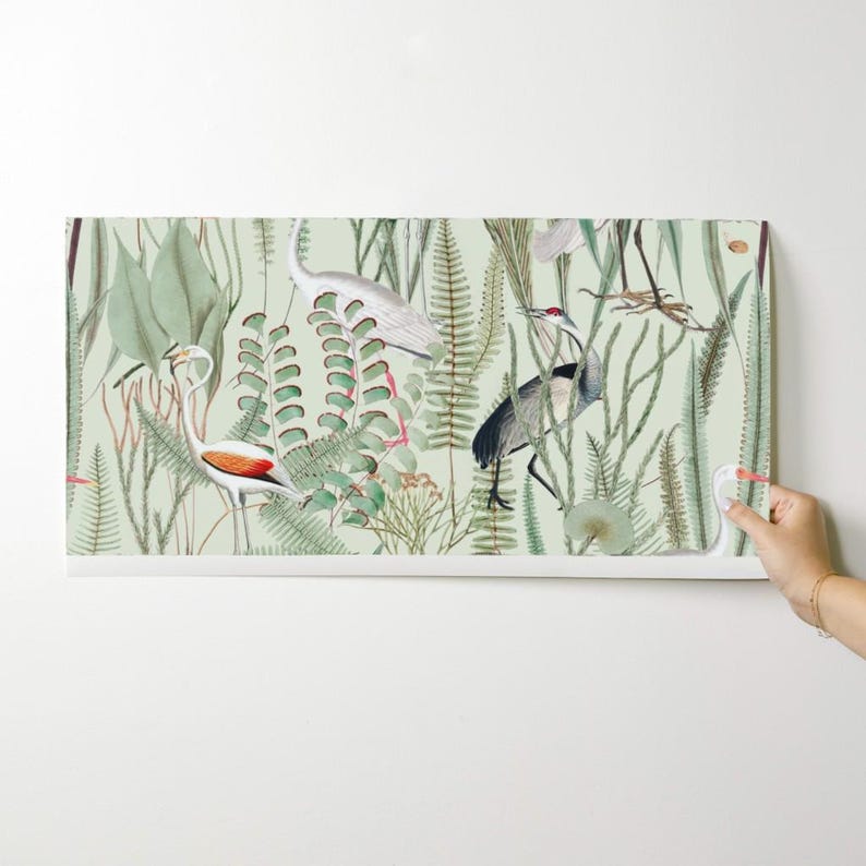 Coastal Wallpaper - Herons In Marsh By Down River Homegoods - Light Green Swamp Bird Removable Self Adhesive Wallpaper Roll by Spoonflower image 9