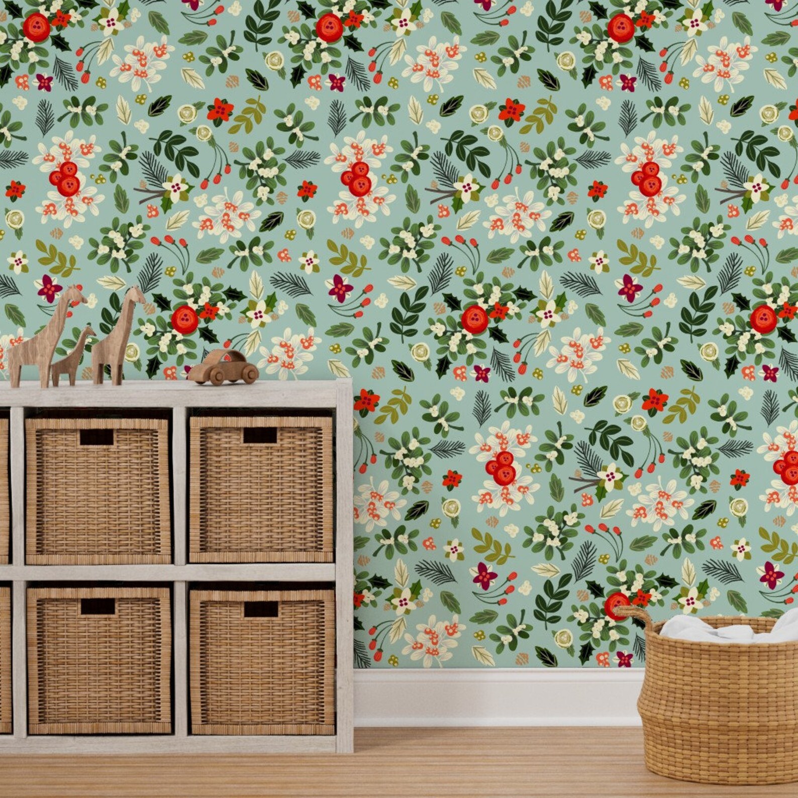 Vintage Wallpaper Vintage Ditsy Mistletoe by Ginamayes - Etsy