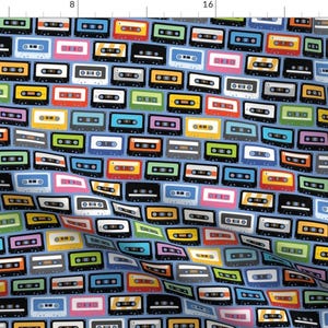 Cassette Tape Fabric - Mixed Tapes By Sandityche - Tape Cassette Music 1980s 1990s Retro Hip Hop Cotton Fabric By The Yard With Spoonflower