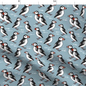 Scotland Fabric - Iceland Geometric Birds Puffins Blue Kids Animals Fabric By Andrea Lauren - Cotton Fabric by the Yard With Spoonflower
