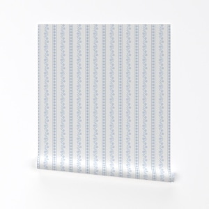 Cottage Floral Removable Peel and Stick Wallpaper - Light Blue White Botanical Flower Stripe - Wall Art Wall Decor - Zuri Stripe by lilyoake