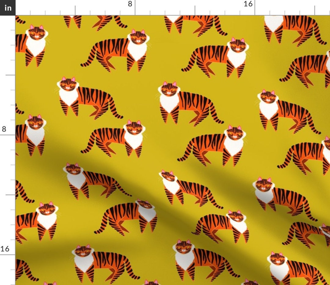 Mustard Tiger Fabric Tigers by Emilyrosethomson Tiger Etsy